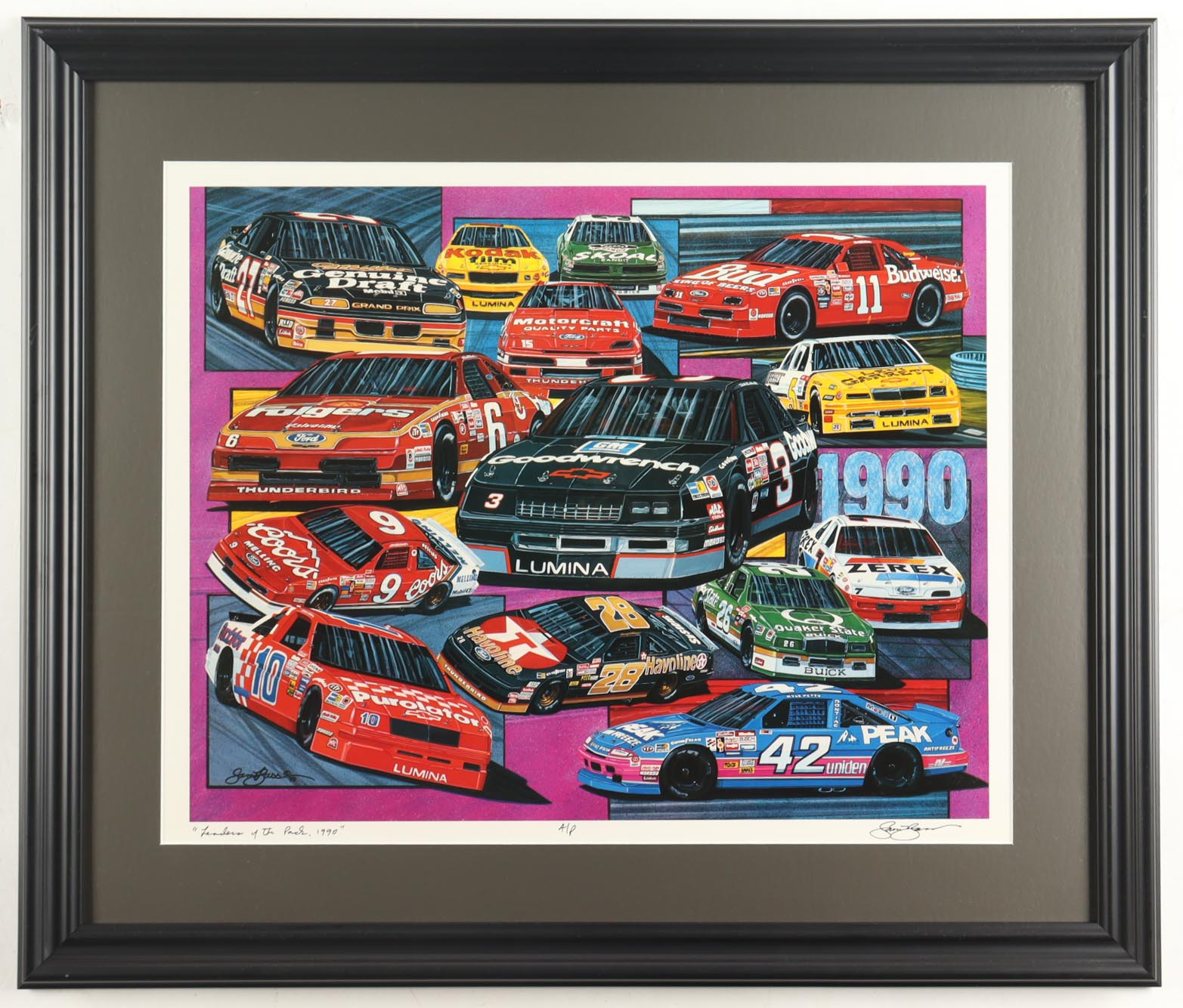 Sam Bass Signed NASCAR LE "Leaders of the Pack" Custom Framed Art Print Display (Beckett) at PristineAuction.com Sam Bass Signed NASCAR LE "Leaders of the Pack" Custom Framed Art Print Display (Beckett) at PristineAuction.com