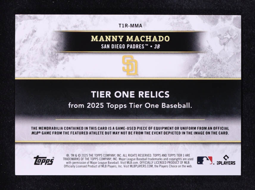 Manny Machado 2025 Topps Tier One Relics Purple Foil #T1RMMA #064/149 at PristineAuction.com Manny Machado 2025 Topps Tier One Relics Purple Foil #T1RMMA #064/149 at PristineAuction.com