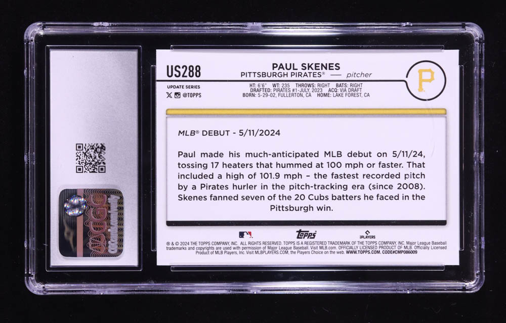 Paul Skenes 2024 Topps Update #US288 RC (CGC 10) at PristineAuction.com Paul Skenes 2024 Topps Update #US288 RC (CGC 10) at PristineAuction.com