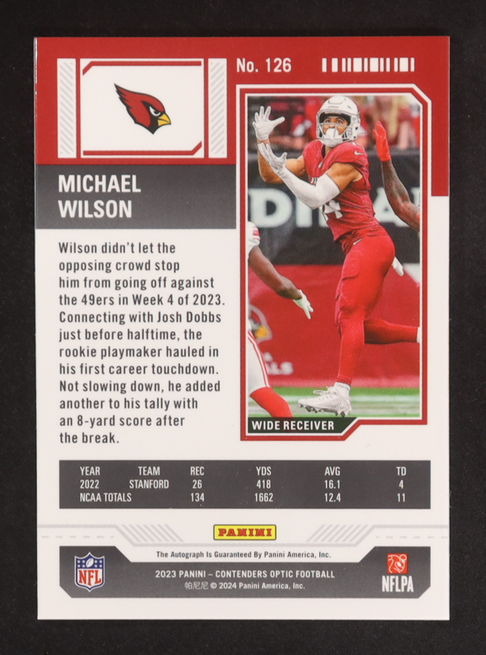 Michael Wilson 2023 Panini Contenders Optic Autographs #126 RC at PristineAuction.com Michael Wilson 2023 Panini Contenders Optic Autographs #126 RC at PristineAuction.com