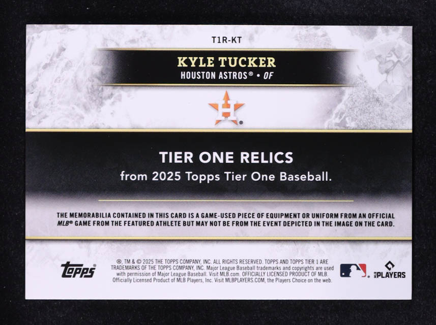 Kyle Tucker 2025 Topps Tier One Relics #T1RKT #058/199 at PristineAuction.com Kyle Tucker 2025 Topps Tier One Relics #T1RKT #058/199 at PristineAuction.com