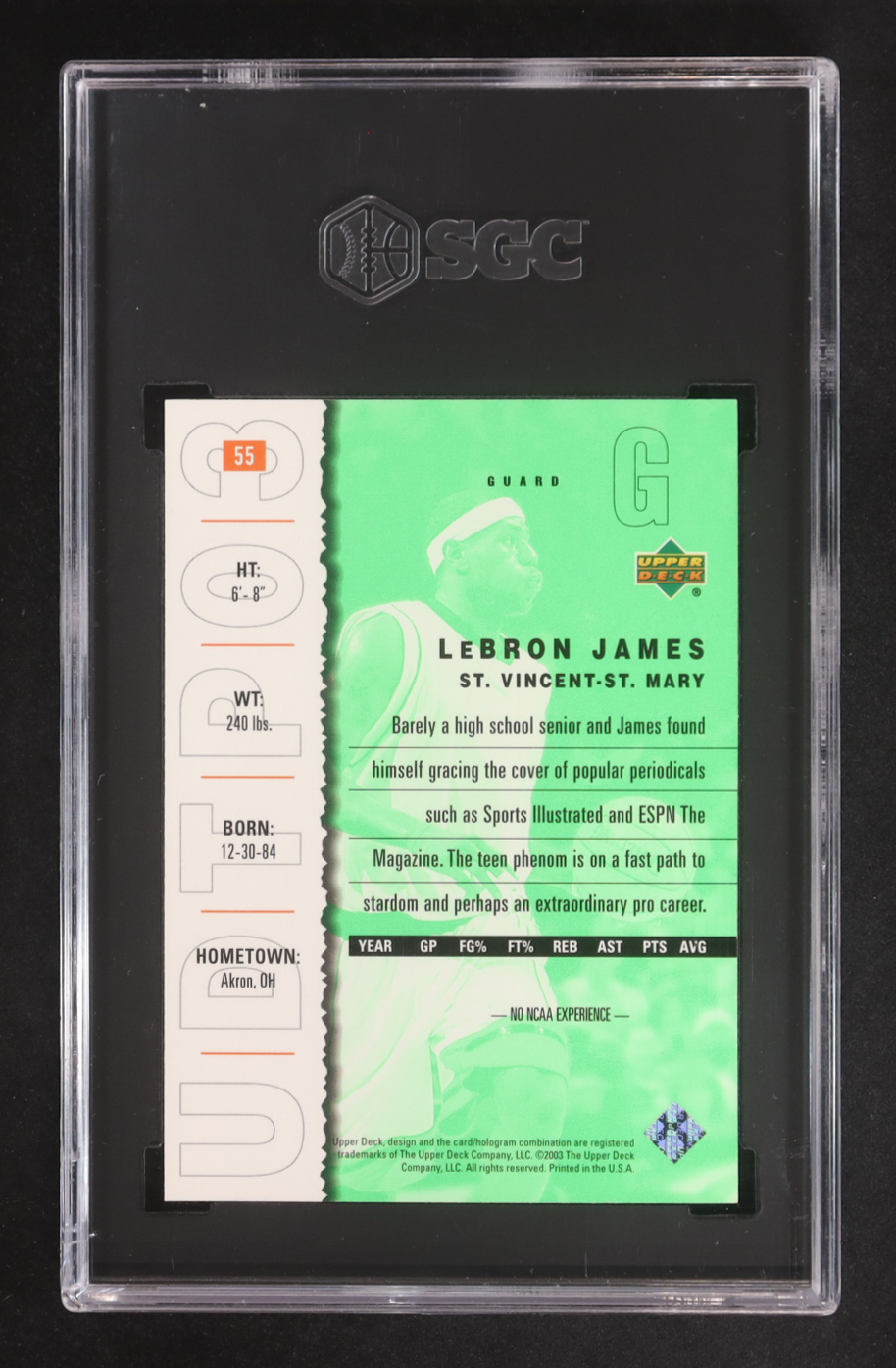 LeBron James 2003-04 UD Top Prospects #55 RC (SGC 9.5) at PristineAuction.com LeBron James 2003-04 UD Top Prospects #55 RC (SGC 9.5) at PristineAuction.com