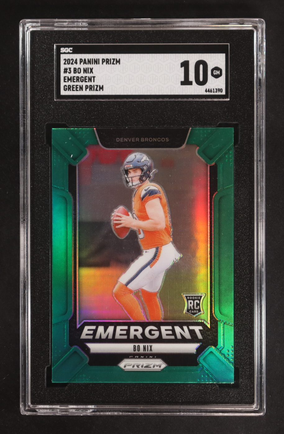 Bo Nix 2024 Panini Prizm Emergent Prizms Green #3 RC (SGC 10) at PristineAuction.com Bo Nix 2024 Panini Prizm Emergent Prizms Green #3 RC (SGC 10) at PristineAuction.com