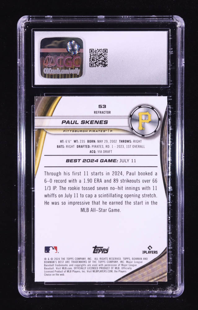 Paul Skenes 2024 Bowman's Best Refractors #53 RC (CGC 10) at PristineAuction.com Paul Skenes 2024 Bowman's Best Refractors #53 RC (CGC 10) at PristineAuction.com