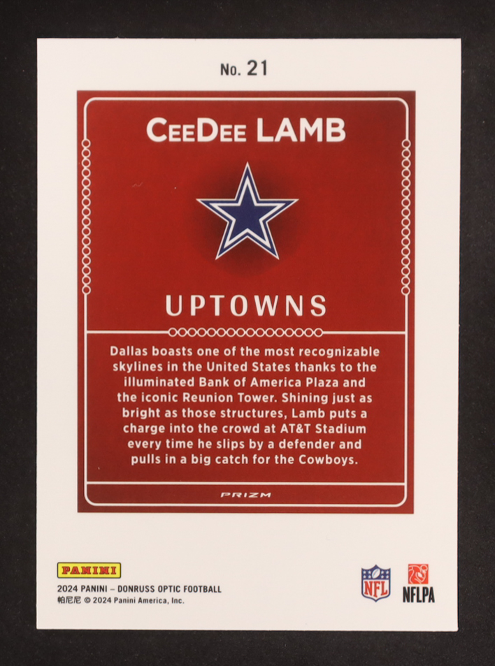 CeeDee Lamb 2024 Donruss Optic Uptowns #21 at PristineAuction.com CeeDee Lamb 2024 Donruss Optic Uptowns #21 at PristineAuction.com