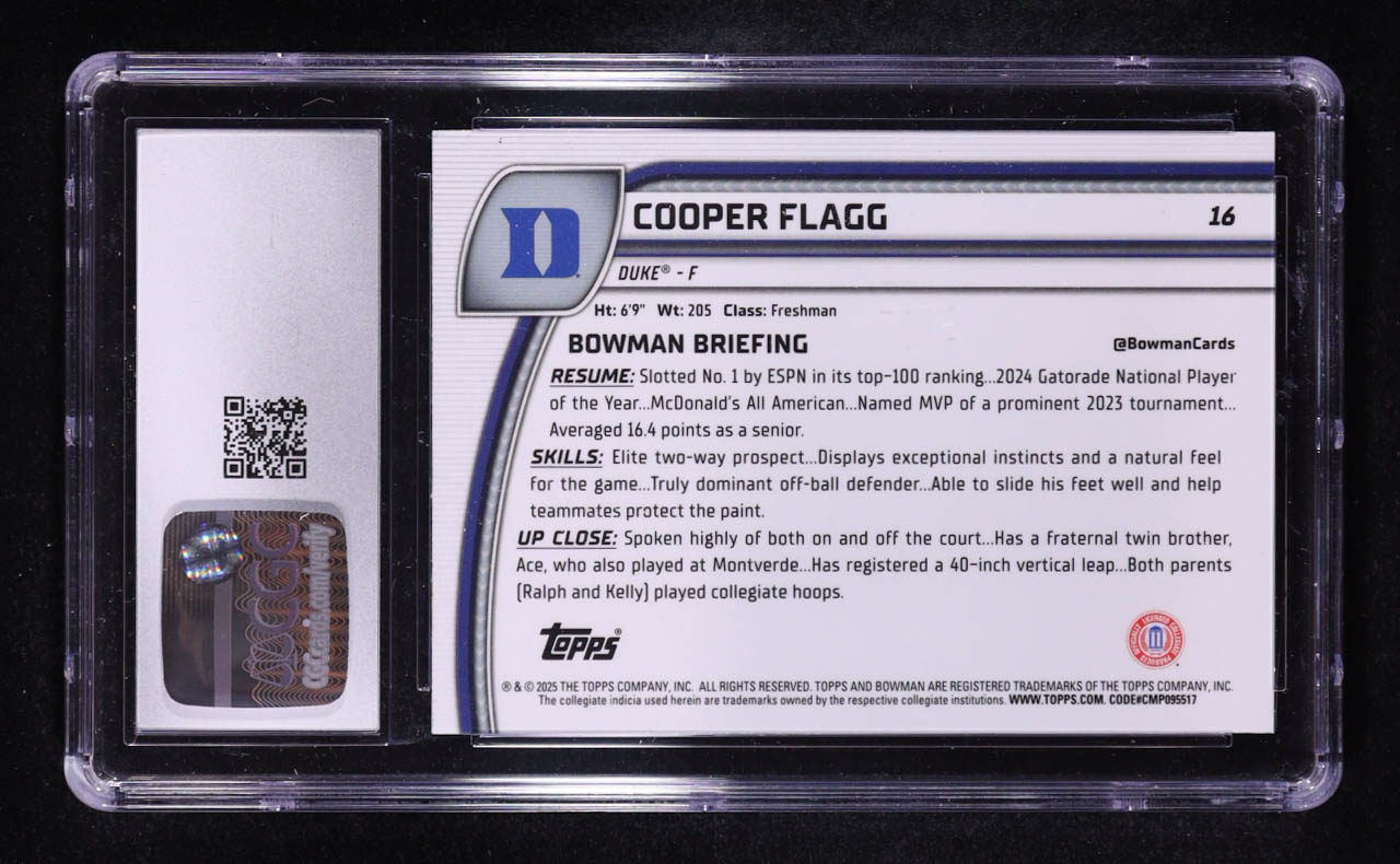 Cooper Flagg 2024-25 Bowman University Chrome #16 RC (CGC 10) at PristineAuction.com Cooper Flagg 2024-25 Bowman University Chrome #16 RC (CGC 10) at PristineAuction.com