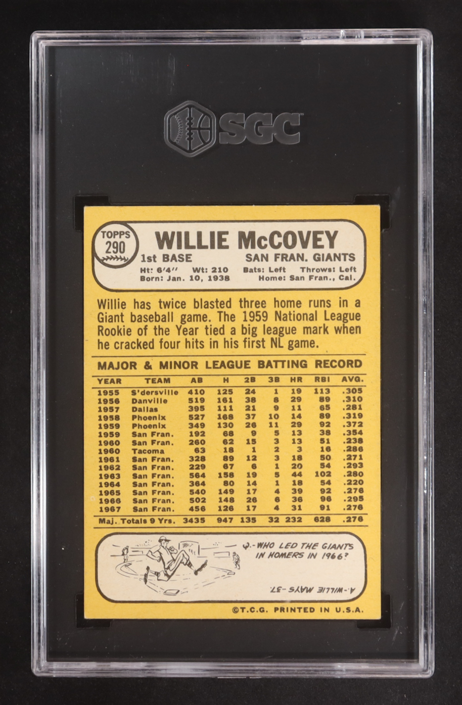 Willie McCovey 1968 Topps #290 (SGC 5) at PristineAuction.com Willie McCovey 1968 Topps #290 (SGC 5) at PristineAuction.com