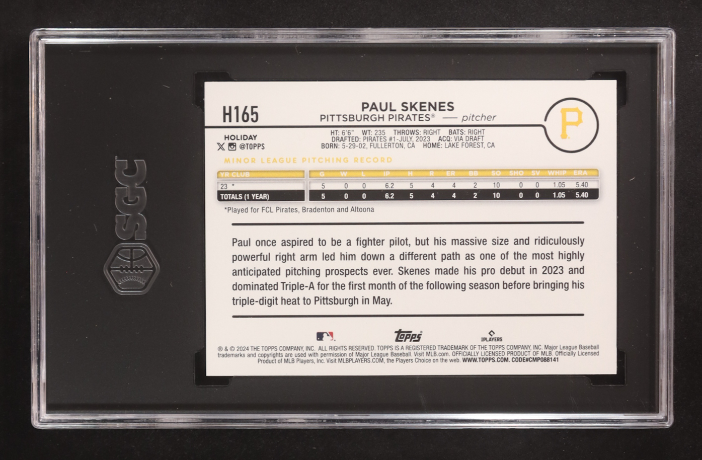 Paul Skenes 2024 Topps Holiday #H165 RC (SGC 10) at PristineAuction.com Paul Skenes 2024 Topps Holiday #H165 RC (SGC 10) at PristineAuction.com