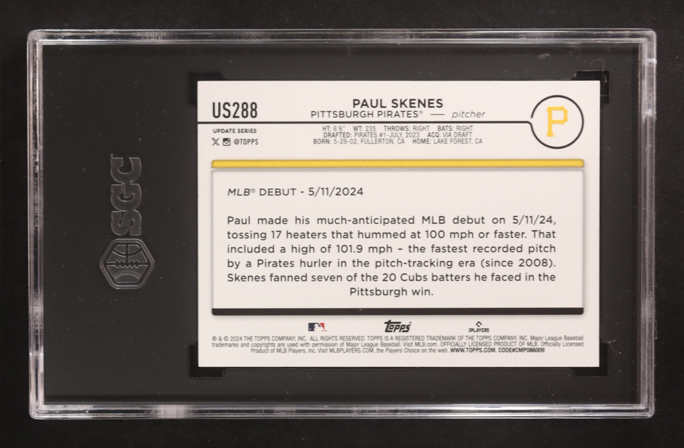 Paul Skenes 2024 Topps Update #US288 RC (SGC 9.5) at PristineAuction.com Paul Skenes 2024 Topps Update #US288 RC (SGC 9.5) at PristineAuction.com