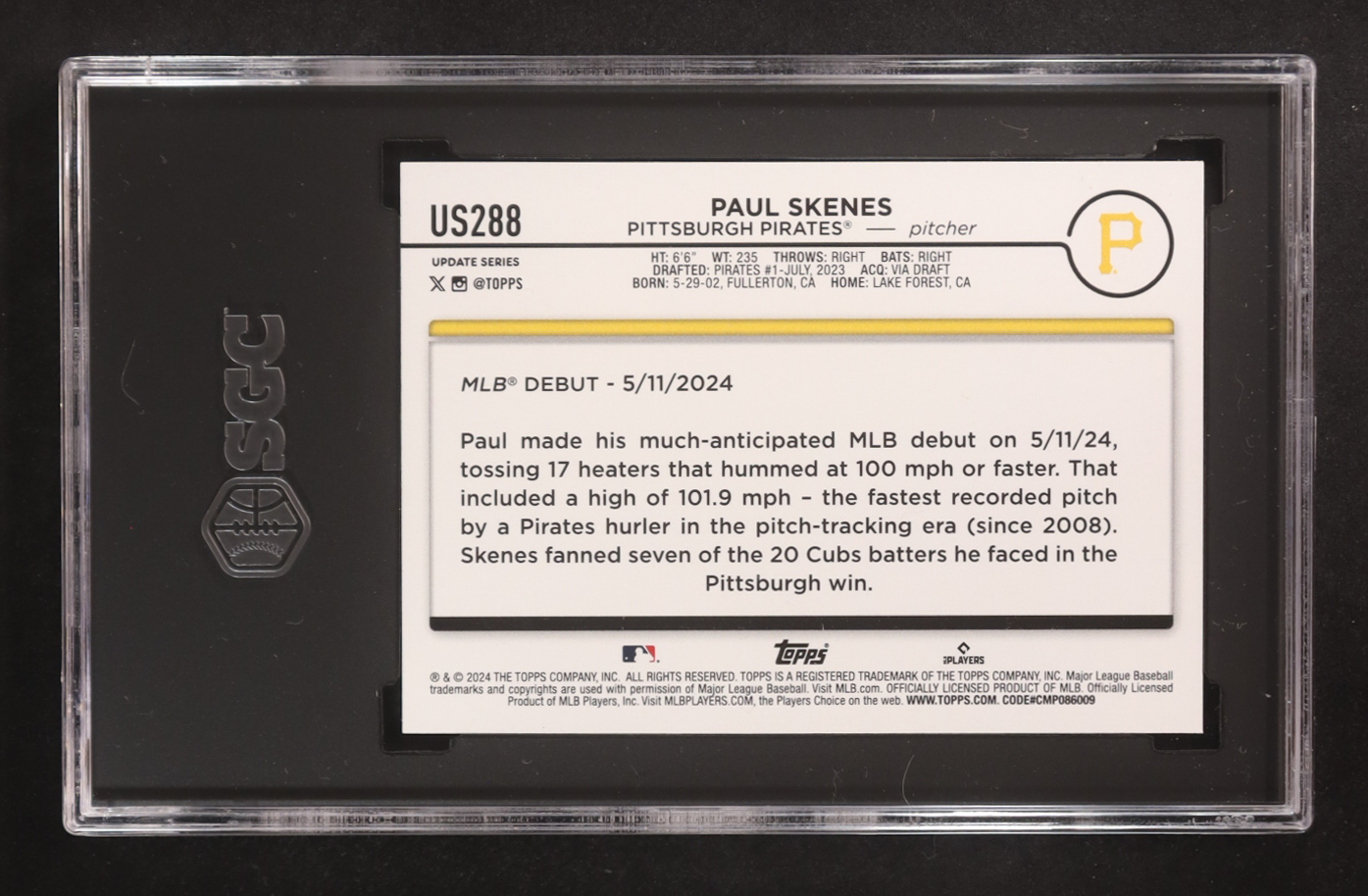 Paul Skenes 2024 Topps Update #US288 RC (SGC 10) at PristineAuction.com Paul Skenes 2024 Topps Update #US288 RC (SGC 10) at PristineAuction.com