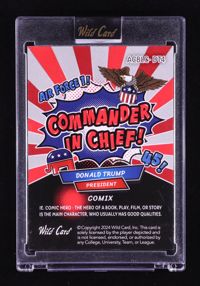 Donald Trump 2024 Wild Card Alumination Comix Commander In Chief! Kaleidoscope Silver #ACBLCDT4 #8/10 at PristineAuction.com Donald Trump 2024 Wild Card Alumination Comix Commander In Chief! Kaleidoscope Silver #ACBLCDT4 #8/10 at PristineAuction.com