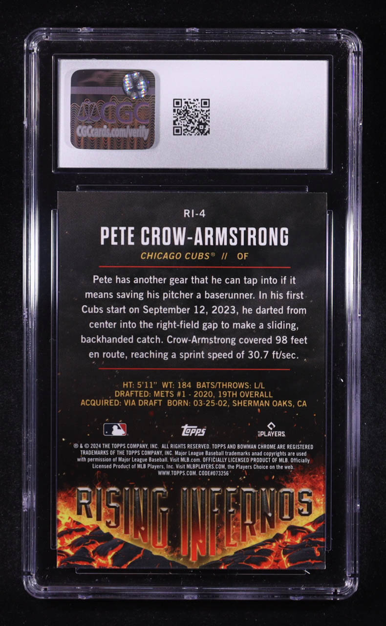Pete Crow-Armstrong 2024 Bowman Chrome Rising Infernos #RI-4 RC (CGC 10) at PristineAuction.com Pete Crow-Armstrong 2024 Bowman Chrome Rising Infernos #RI-4 RC (CGC 10) at PristineAuction.com