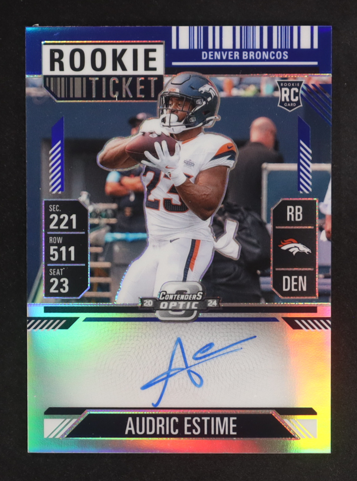 Audric Estime 2024 Panini Contenders Optic Autographs Blue #120 RC #61/75 at PristineAuction.com Audric Estime 2024 Panini Contenders Optic Autographs Blue #120 RC #61/75 at PristineAuction.com