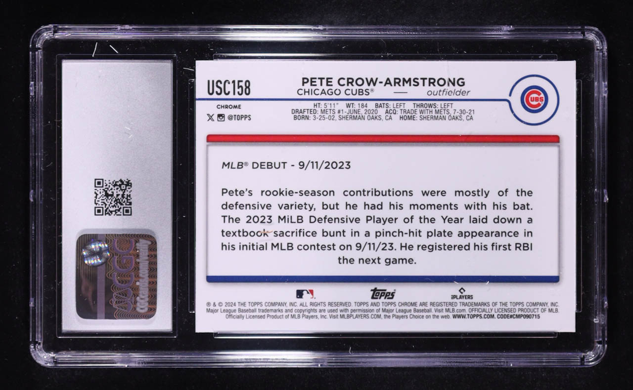 Pete Crow-Armstrong 2024 Topps Chrome Update #USC158 RC (CGC 10) at PristineAuction.com Pete Crow-Armstrong 2024 Topps Chrome Update #USC158 RC (CGC 10) at PristineAuction.com