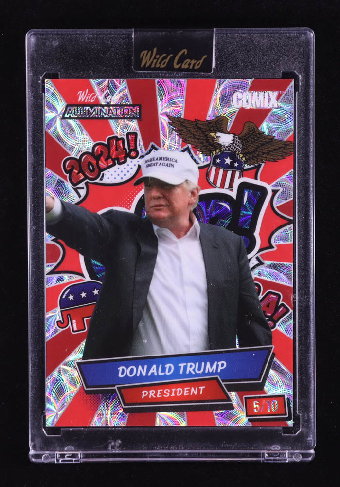 Donald Trump 2024 Wild Card Alumination Comix GOP! Kaleidoscope Silver #ACRGCDT4 #5/10 at PristineAuction.com Donald Trump 2024 Wild Card Alumination Comix GOP! Kaleidoscope Silver #ACRGCDT4 #5/10 at PristineAuction.com