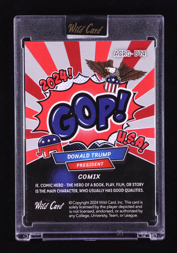 Donald Trump 2024 Wild Card Alumination Comix GOP! Kaleidoscope Silver #ACRGCDT4 #5/10 at PristineAuction.com Donald Trump 2024 Wild Card Alumination Comix GOP! Kaleidoscope Silver #ACRGCDT4 #5/10 at PristineAuction.com