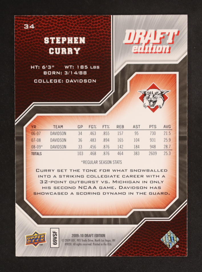 Stephen Curry 2009-10 Upper Deck Draft Edition #34 SP RC at PristineAuction.com Stephen Curry 2009-10 Upper Deck Draft Edition #34 SP RC at PristineAuction.com
