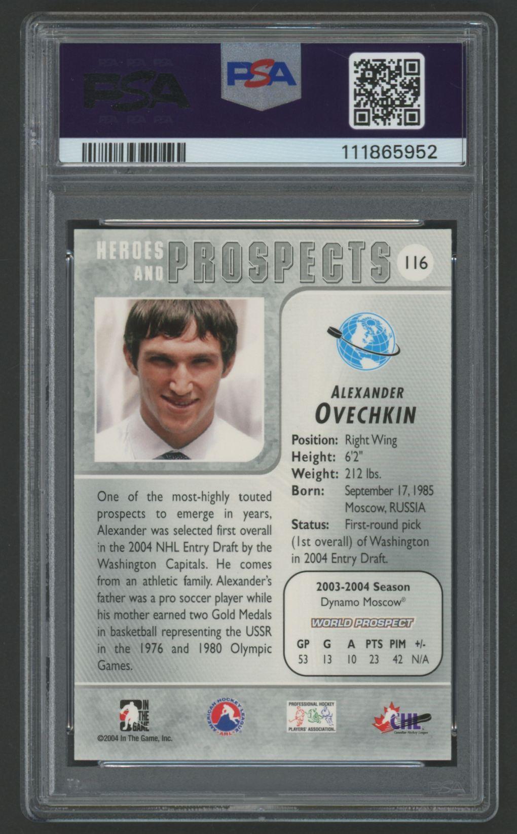 Alexander Ovechkin 2004 In The Game Heroes & Prospects #116 (PSA 9) at PristineAuction.com Alexander Ovechkin 2004 In The Game Heroes & Prospects #116 (PSA 9) at PristineAuction.com