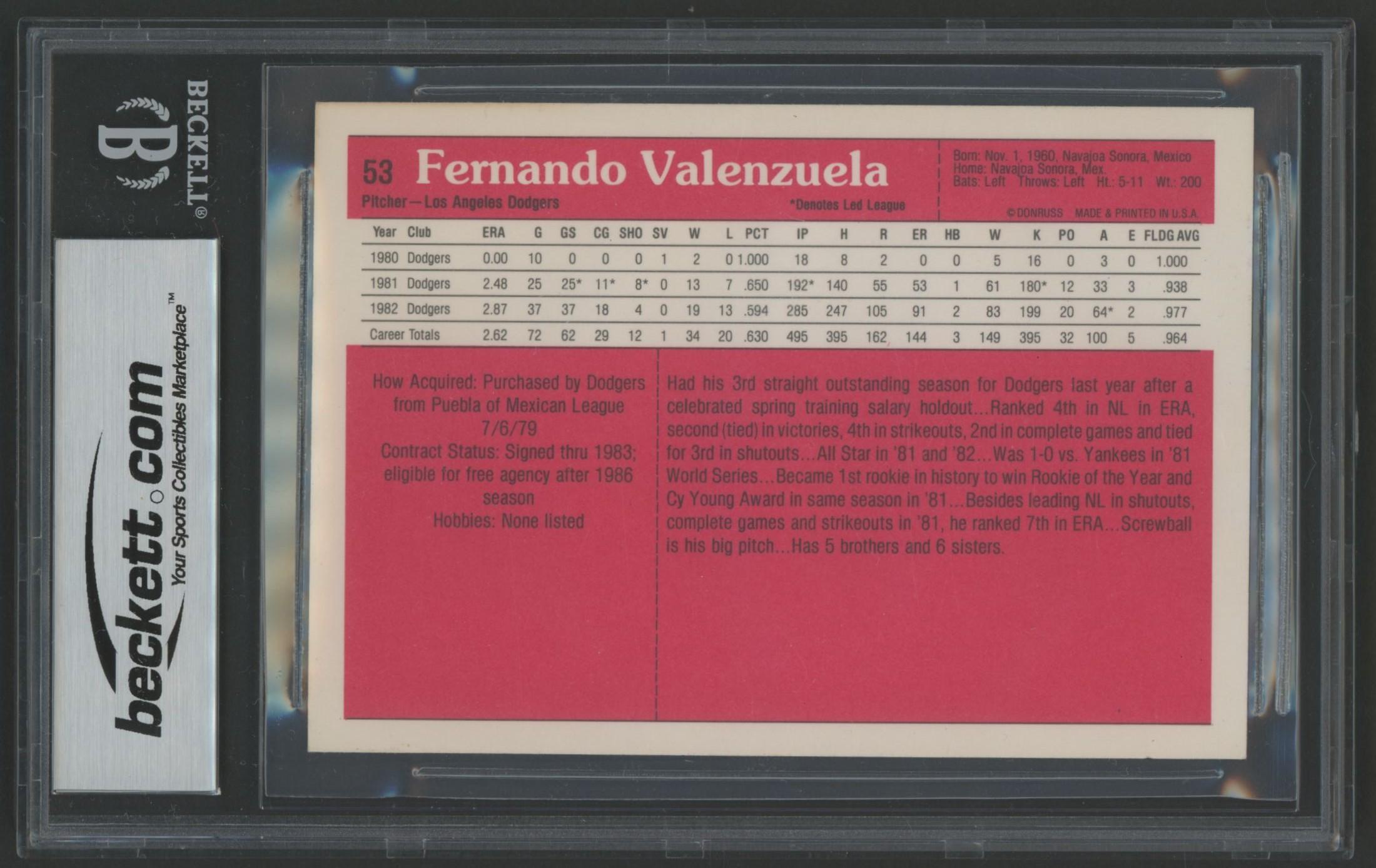 Fernando Valenzuela Signed 1983 Donruss Action All-Stars #53 (BGS) at PristineAuction.com Fernando Valenzuela Signed 1983 Donruss Action All-Stars #53 (BGS) at PristineAuction.com