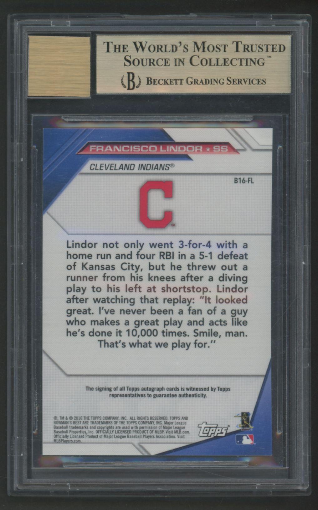 Francisco Lindor 2016 Bowman's Best Best of '16 Autographs #B16FL (BGS 9.5 | Auto 10) at PristineAuction.com Francisco Lindor 2016 Bowman's Best Best of '16 Autographs #B16FL (BGS 9.5 | Auto 10) at PristineAuction.com
