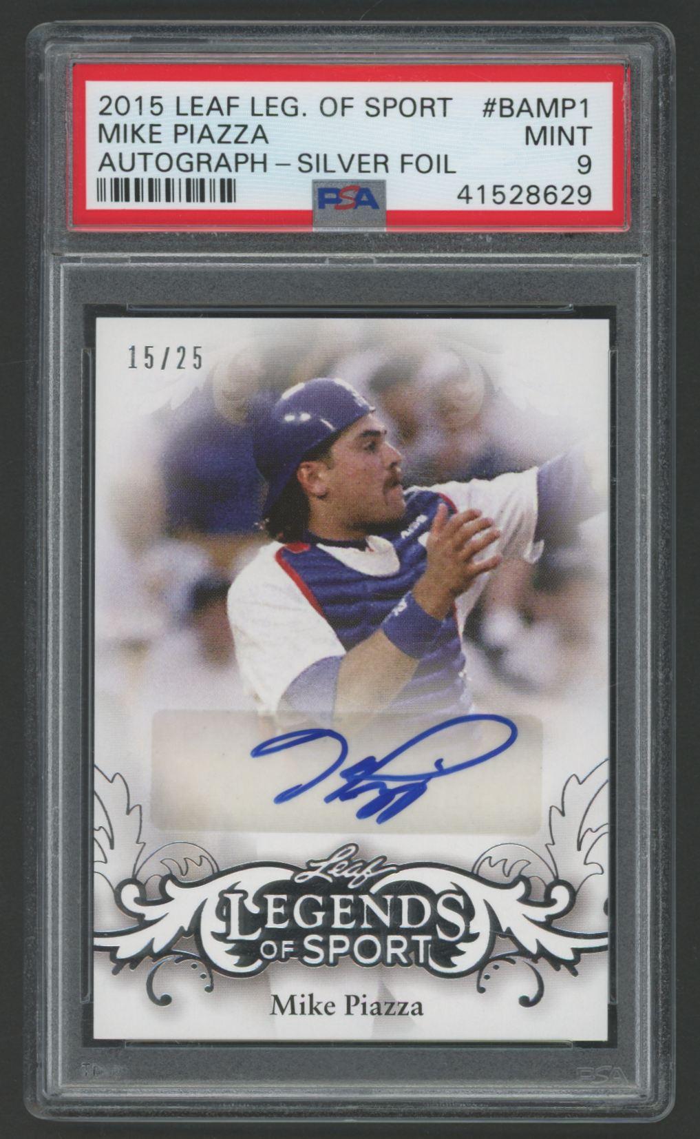 Mike Piazza 2015 Leaf Legends of Sport Autograph Silver Foil #BAMP1 #15/25 (PSA 9) at PristineAuction.com Mike Piazza 2015 Leaf Legends of Sport Autograph Silver Foil #BAMP1 #15/25 (PSA 9) at PristineAuction.com