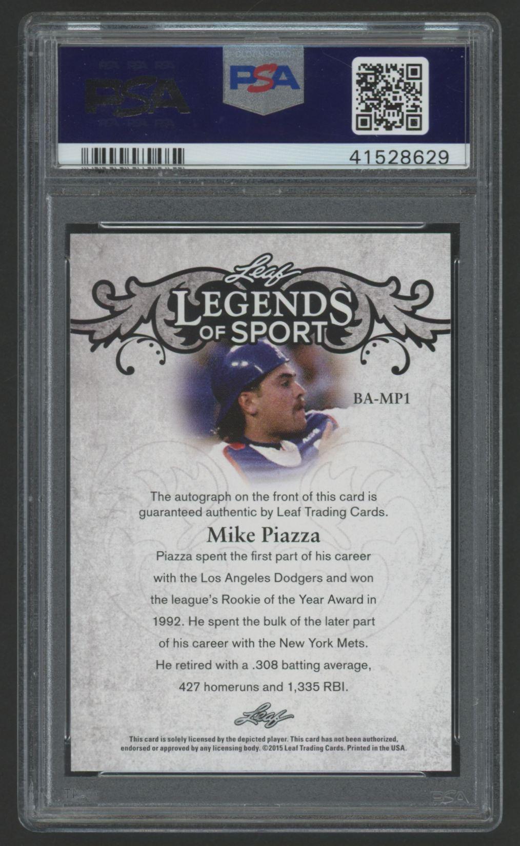 Mike Piazza 2015 Leaf Legends of Sport Autograph Silver Foil #BAMP1 #15/25 (PSA 9) at PristineAuction.com Mike Piazza 2015 Leaf Legends of Sport Autograph Silver Foil #BAMP1 #15/25 (PSA 9) at PristineAuction.com