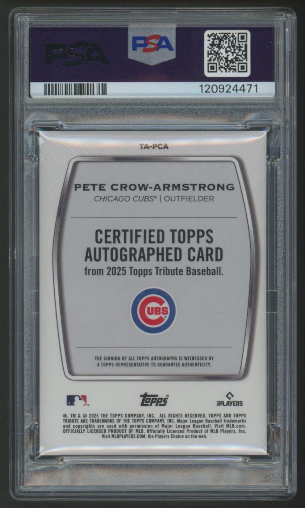 Pete Crow-Armstrong 2025 Topps Tribute Autograph Green #TAPCA #34/99 (PSA 9) at PristineAuction.com Pete Crow-Armstrong 2025 Topps Tribute Autograph Green #TAPCA #34/99 (PSA 9) at PristineAuction.com