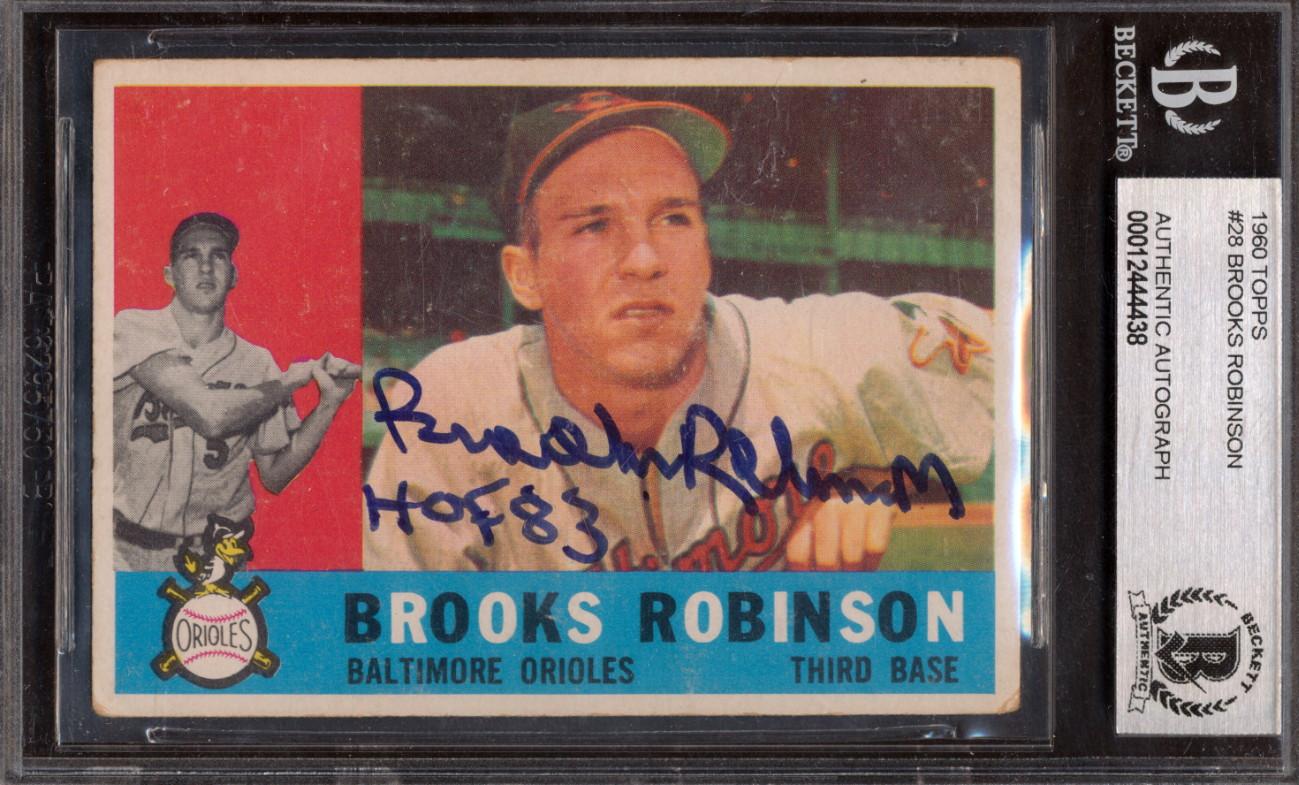 Brooks Robinson Signed 1960 Topps #28 Inscribed "HOF 83" (BGS) at PristineAuction.com Brooks Robinson Signed 1960 Topps #28 Inscribed "HOF 83" (BGS) at PristineAuction.com