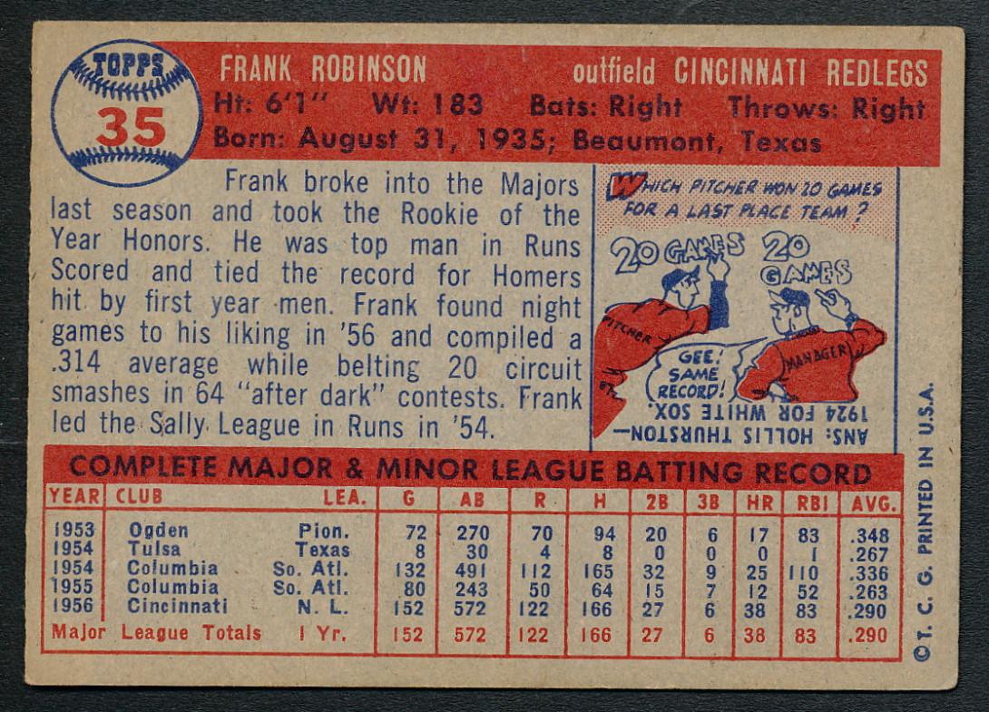 Frank Robinson 1957 Topps #35 RC at PristineAuction.com Frank Robinson 1957 Topps #35 RC at PristineAuction.com