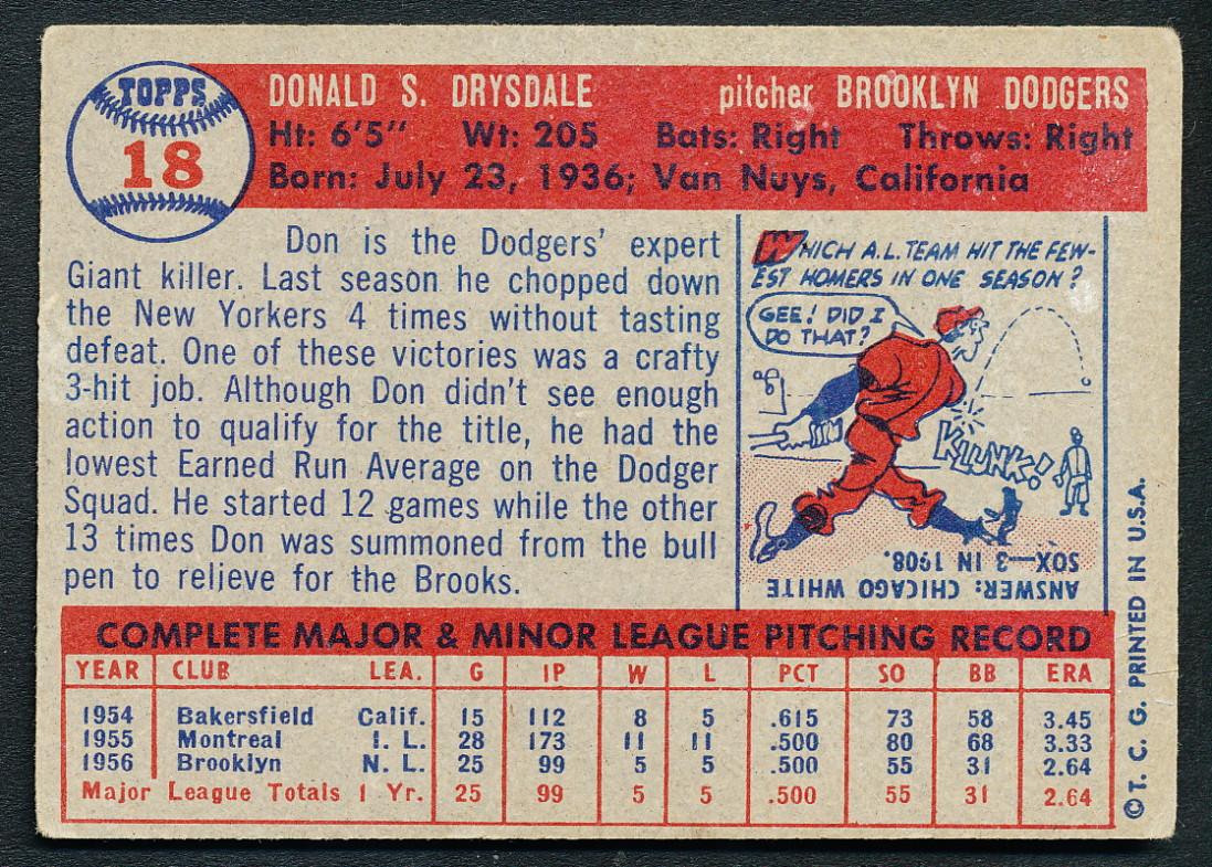 Don Drysdale 1957 Topps #18 RC at PristineAuction.com Don Drysdale 1957 Topps #18 RC at PristineAuction.com