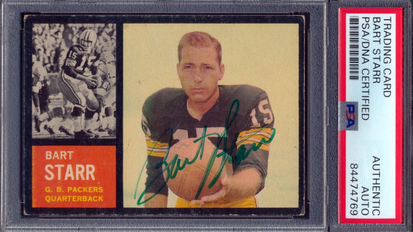 Bart Starr Signed 1962 Topps #63 SP (PSA) at PristineAuction.com Bart Starr Signed 1962 Topps #63 SP (PSA) at PristineAuction.com