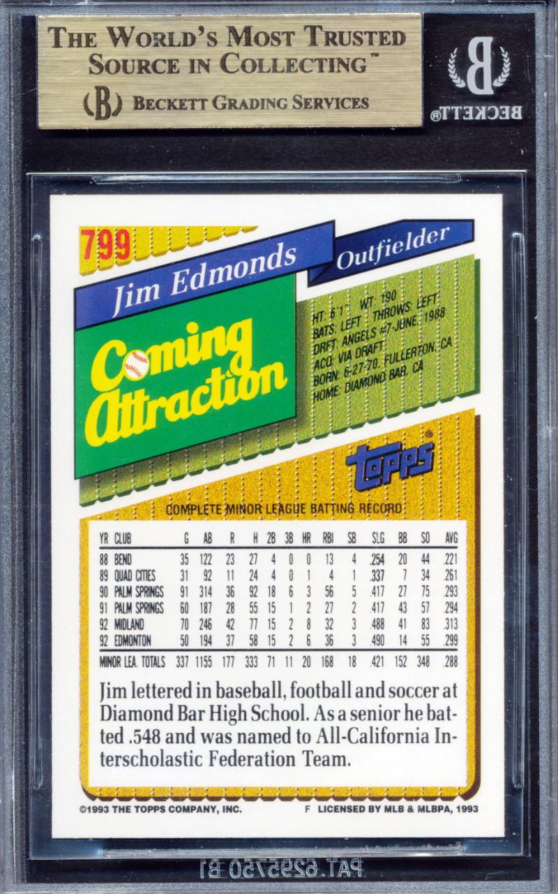 Jim Edmonds 1993 Topps #799 RC (BGS 9.5) at PristineAuction.com Jim Edmonds 1993 Topps #799 RC (BGS 9.5) at PristineAuction.com