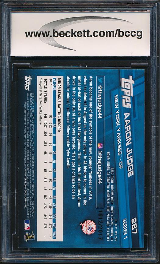 Aaron Judge 2017 Topps Gold #287 #/2017 (BCCG 10) at PristineAuction.com Aaron Judge 2017 Topps Gold #287 #/2017 (BCCG 10) at PristineAuction.com