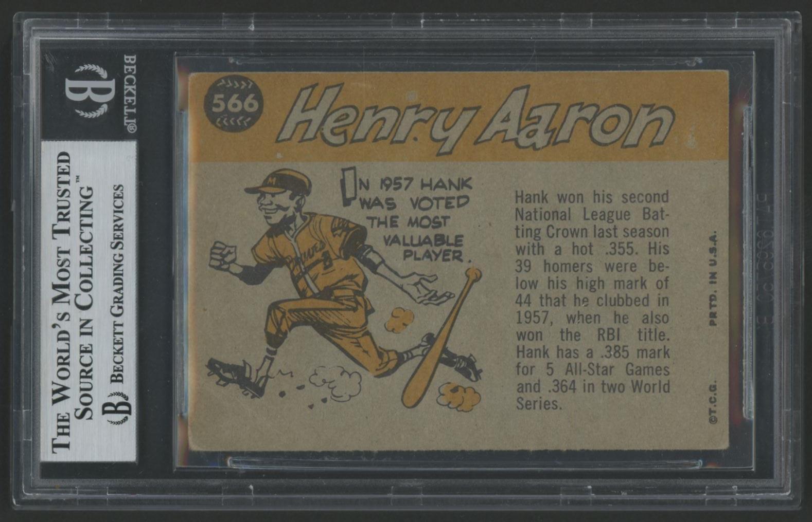 Hank Aaron Signed 1960 Topps #566 AS (BGS) at PristineAuction.com Hank Aaron Signed 1960 Topps #566 AS (BGS) at PristineAuction.com