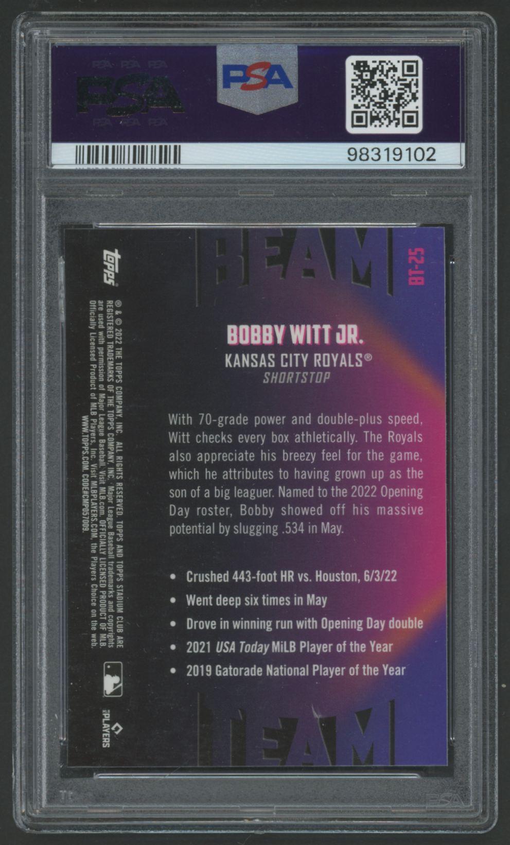 Bobby Witt Jr. 2022 Stadium Club Chrome Beam Team #BT25 (PSA 10) at PristineAuction.com Bobby Witt Jr. 2022 Stadium Club Chrome Beam Team #BT25 (PSA 10) at PristineAuction.com