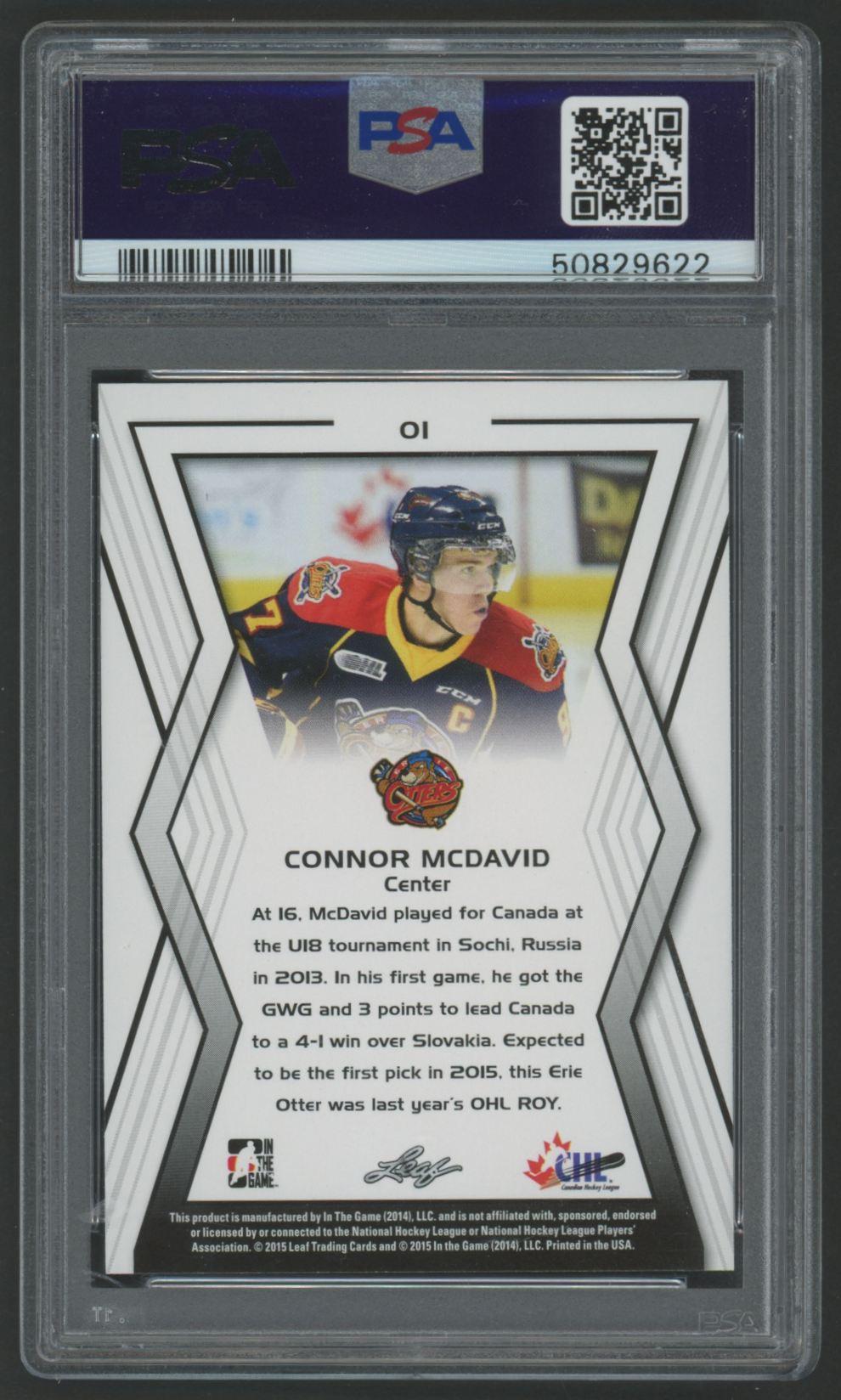 Connor McDavid 2015-16 Leaf In the Game CHL Draft #1 RC (PSA 10) at PristineAuction.com Connor McDavid 2015-16 Leaf In the Game CHL Draft #1 RC (PSA 10) at PristineAuction.com