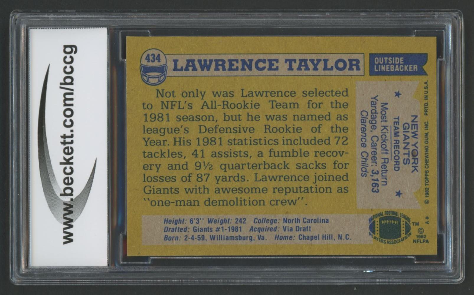 Lawrence Taylor 1982 Topps #434 (BCCG 9) at PristineAuction.com Lawrence Taylor 1982 Topps #434 (BCCG 9) at PristineAuction.com