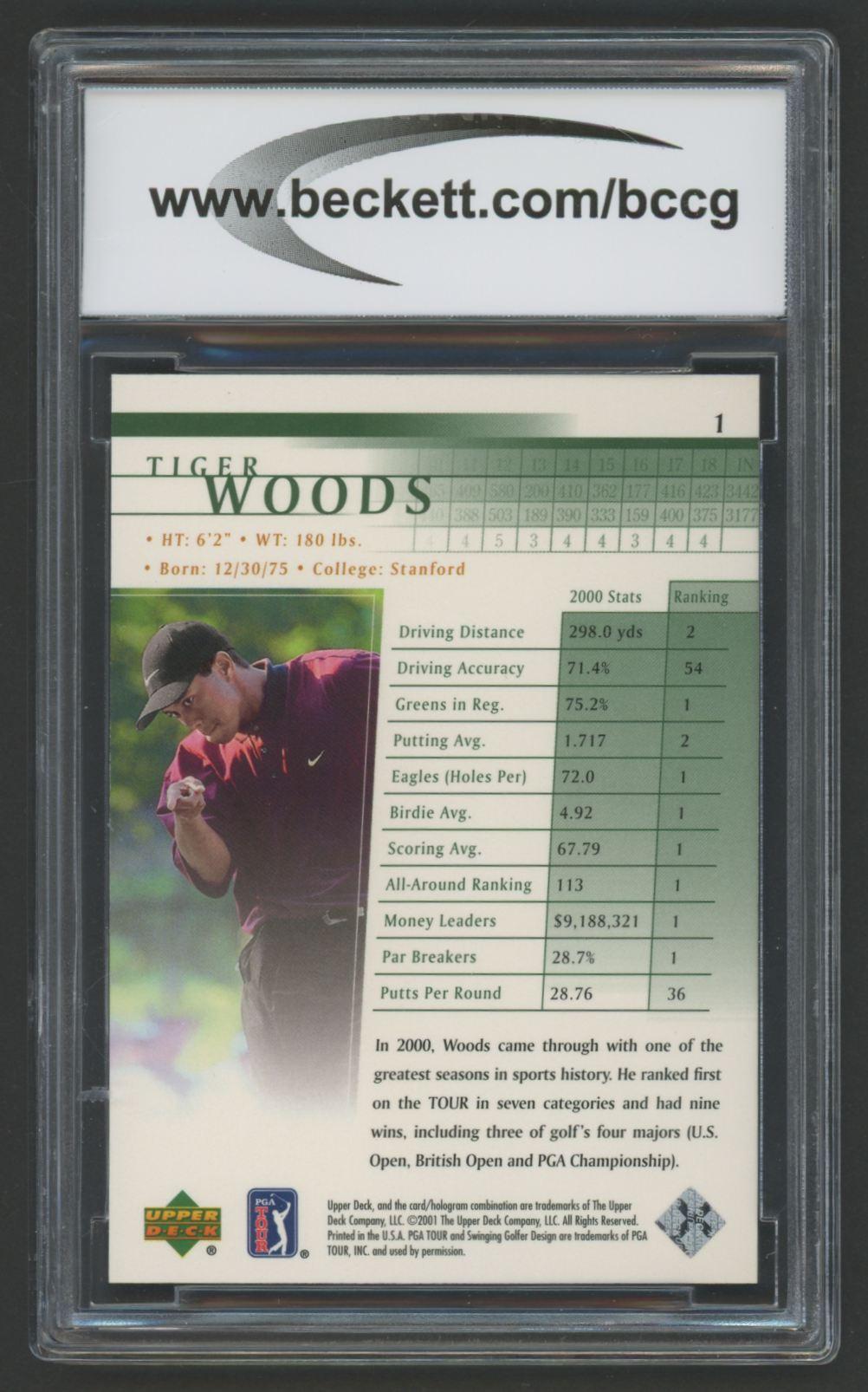 Tiger Woods 2001 Upper Deck #1 RC (BCCG 10) at PristineAuction.com Tiger Woods 2001 Upper Deck #1 RC (BCCG 10) at PristineAuction.com