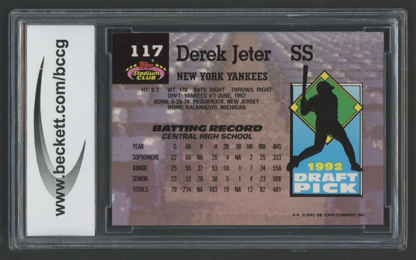 Derek Jeter 1993 Stadium Club Murphy #117 RC (BCCG 10) at PristineAuction.com Derek Jeter 1993 Stadium Club Murphy #117 RC (BCCG 10) at PristineAuction.com