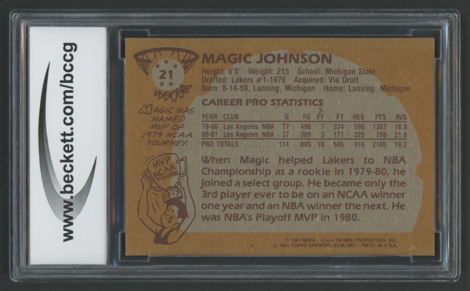 Magic Johnson 1981-82 Topps #21 (BCCG 9) at PristineAuction.com Magic Johnson 1981-82 Topps #21 (BCCG 9) at PristineAuction.com