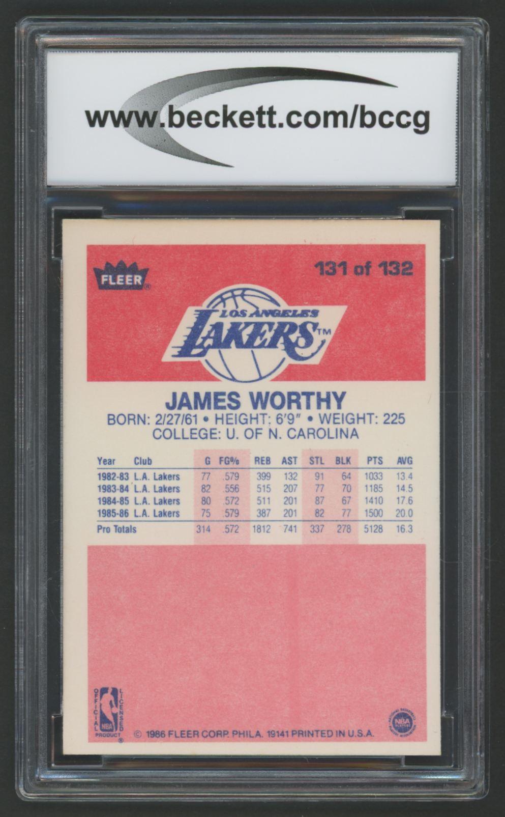James Worthy 1986-87 Fleer #131 RC (BCCG 9) at PristineAuction.com James Worthy 1986-87 Fleer #131 RC (BCCG 9) at PristineAuction.com