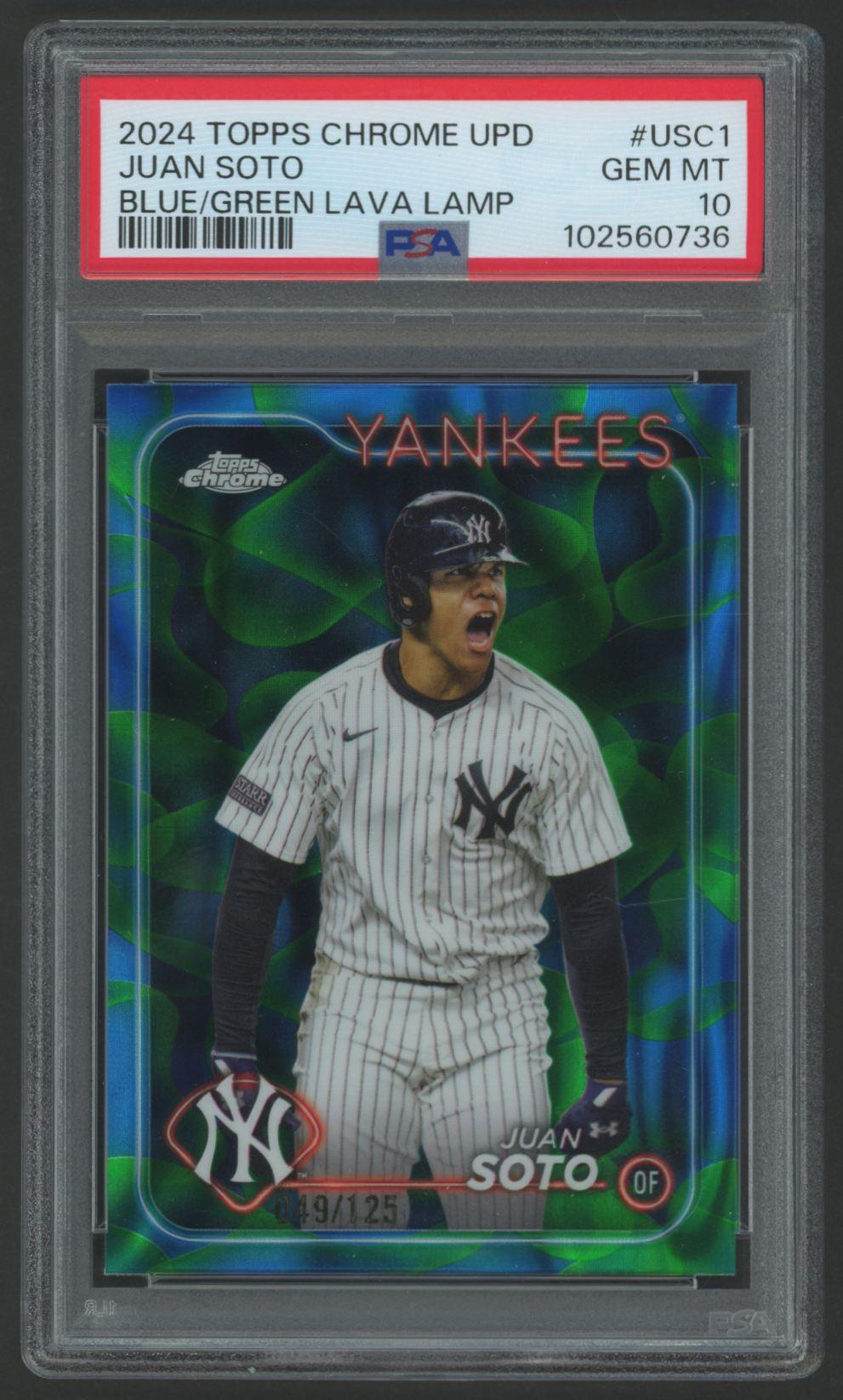 Juan Soto 2024 Topps Chrome Update Blue/Green Lava Lamp #USC1 #49/125 (PSA 10) at PristineAuction.com Juan Soto 2024 Topps Chrome Update Blue/Green Lava Lamp #USC1 #49/125 (PSA 10) at PristineAuction.com