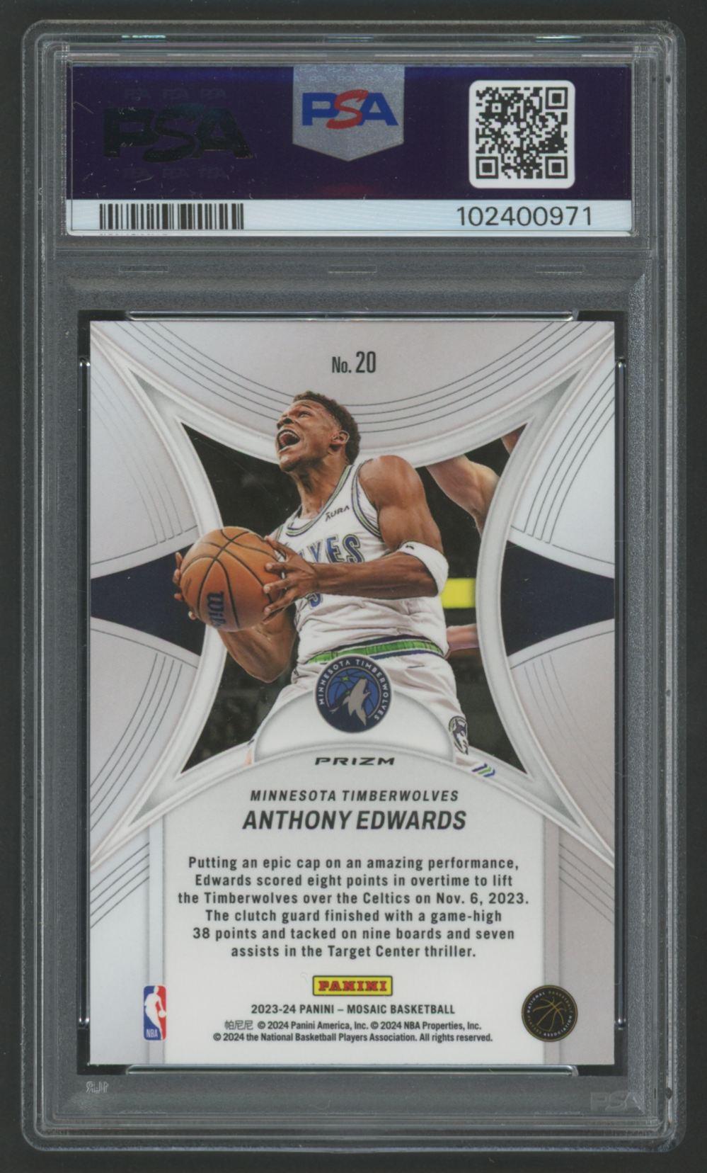 Anthony Edwards 2023 Mosaic Epic Performers Green #20 (PSA 10) at PristineAuction.com Anthony Edwards 2023 Mosaic Epic Performers Green #20 (PSA 10) at PristineAuction.com