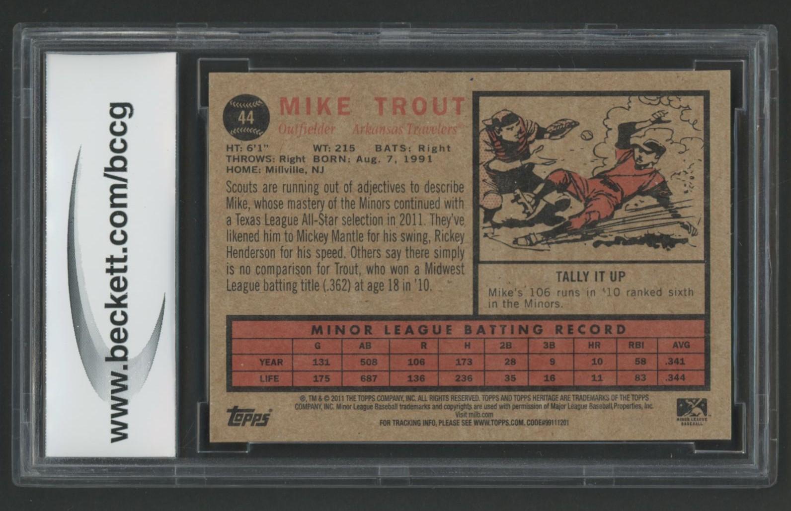 Mike Trout 2011 Topps Heritage Minors #44 RC (BCCG 10) at PristineAuction.com Mike Trout 2011 Topps Heritage Minors #44 RC (BCCG 10) at PristineAuction.com