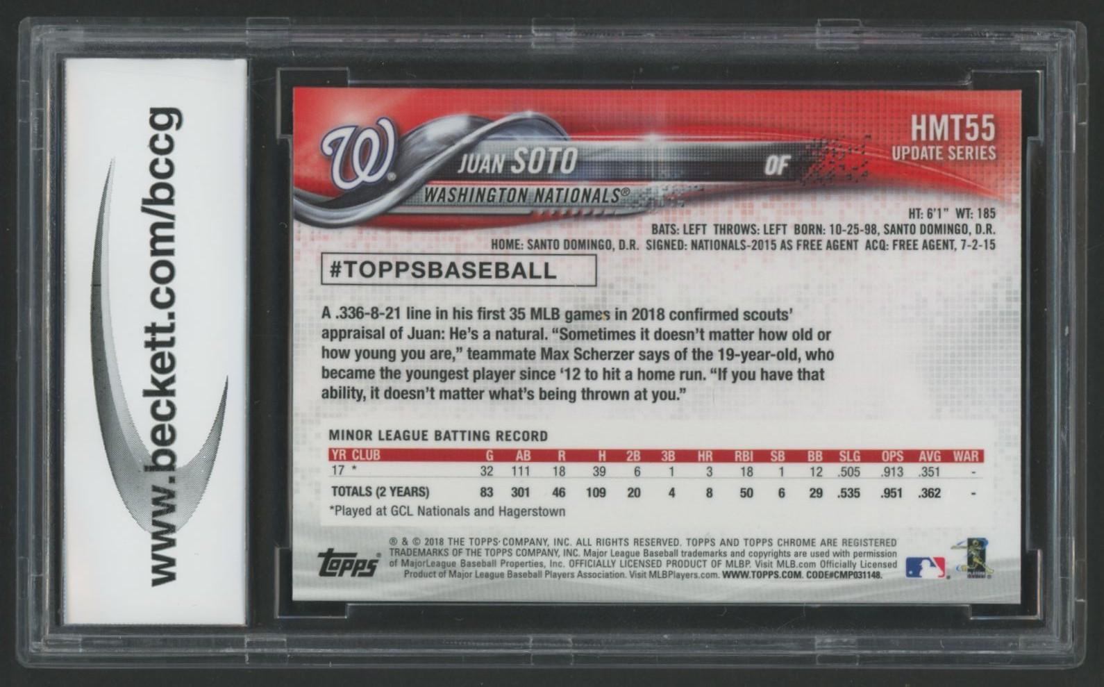 Juan Soto 2018 Topps Chrome Update #HMT55 RC (BCCG 10) at PristineAuction.com Juan Soto 2018 Topps Chrome Update #HMT55 RC (BCCG 10) at PristineAuction.com