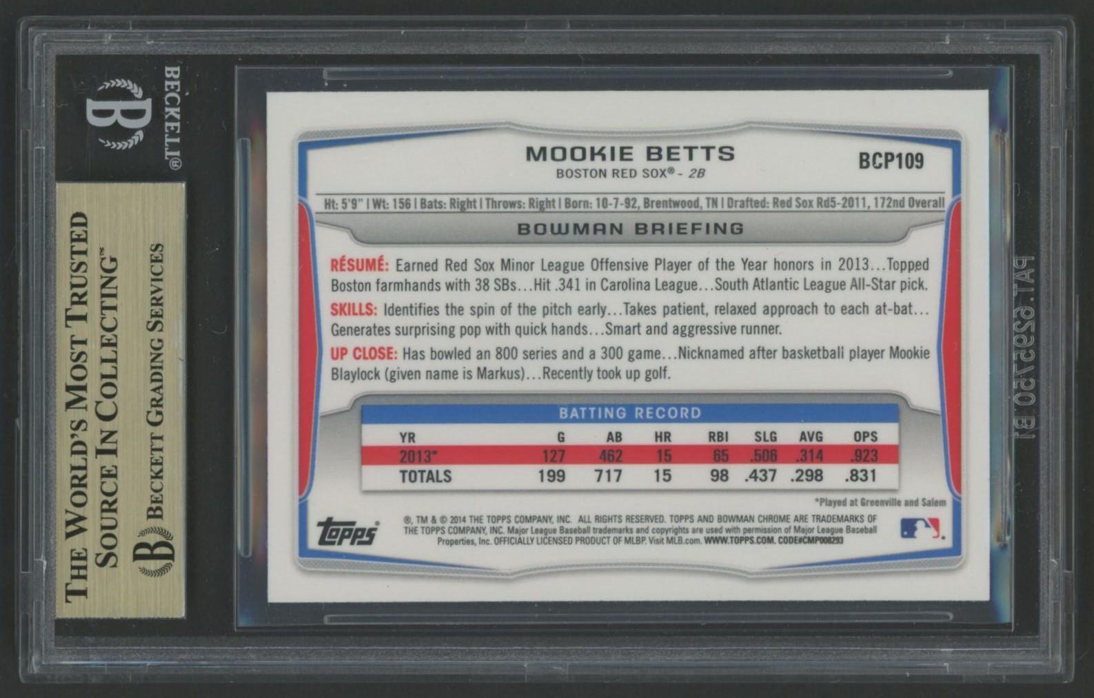 Mookie Betts 2014 Bowman Chrome Prospects #BCP109 RC (BGS 9.5) at PristineAuction.com Mookie Betts 2014 Bowman Chrome Prospects #BCP109 RC (BGS 9.5) at PristineAuction.com