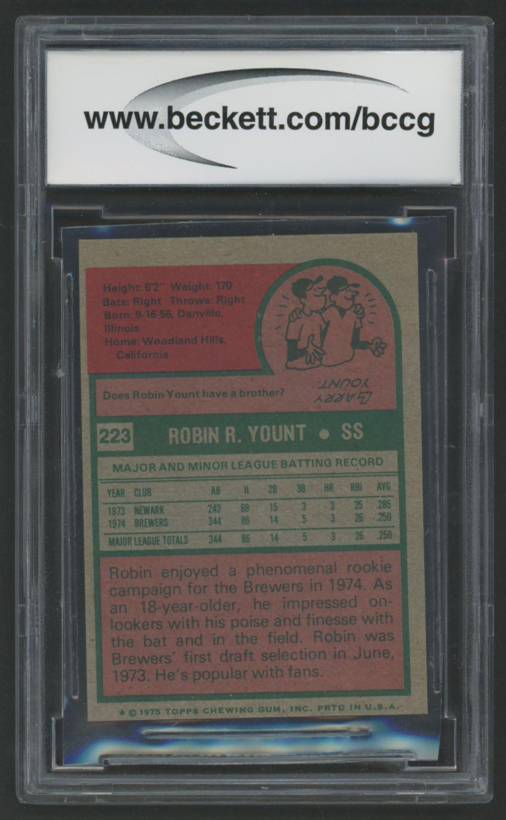 Robin Yount 1975 Topps Mini #223 RC (BCCG 8) at PristineAuction.com Robin Yount 1975 Topps Mini #223 RC (BCCG 8) at PristineAuction.com