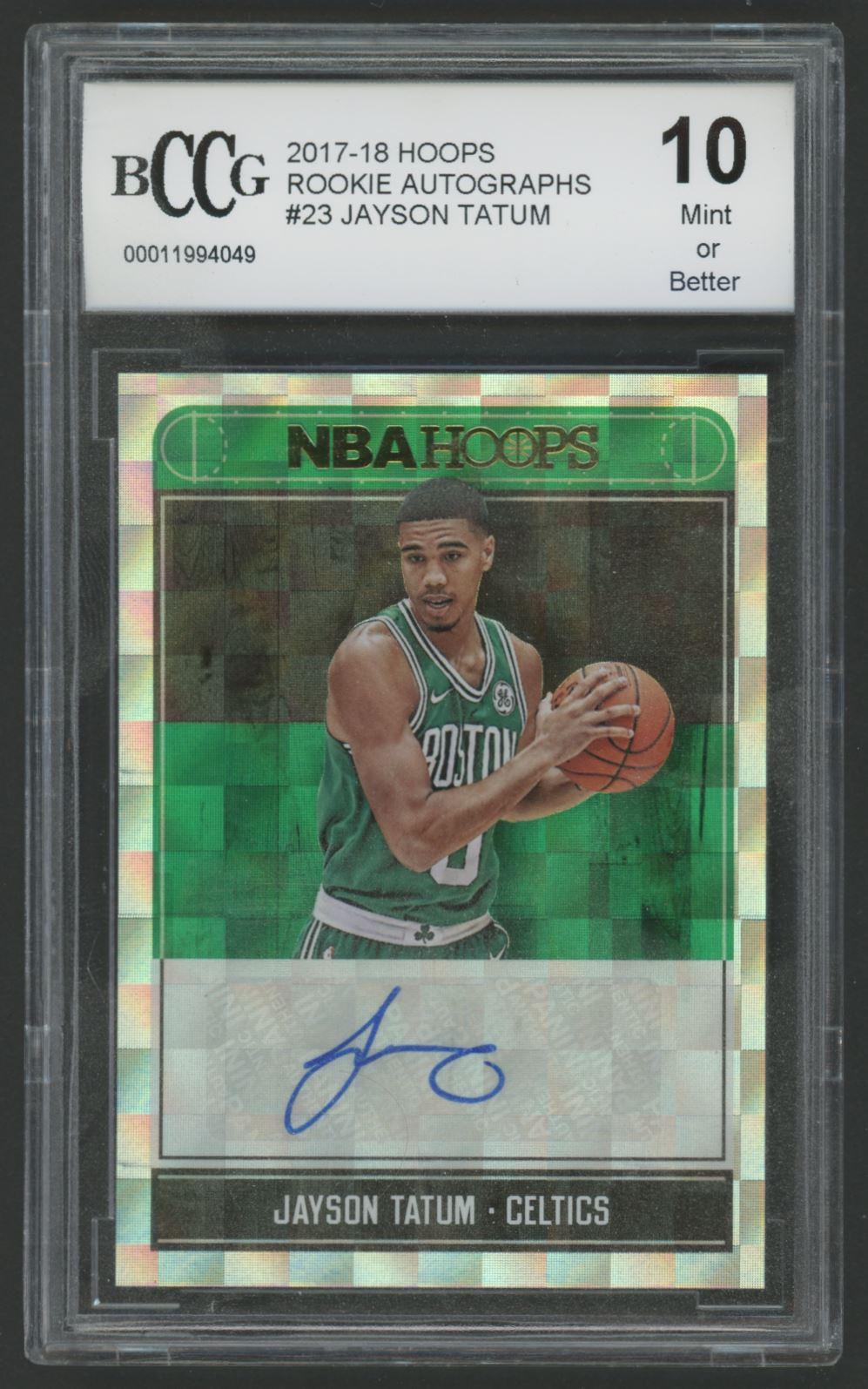 Jayson Tatum 2017-18 Hoops Rookie Autographs #23 (BCCG 10) at PristineAuction.com Jayson Tatum 2017-18 Hoops Rookie Autographs #23 (BCCG 10) at PristineAuction.com