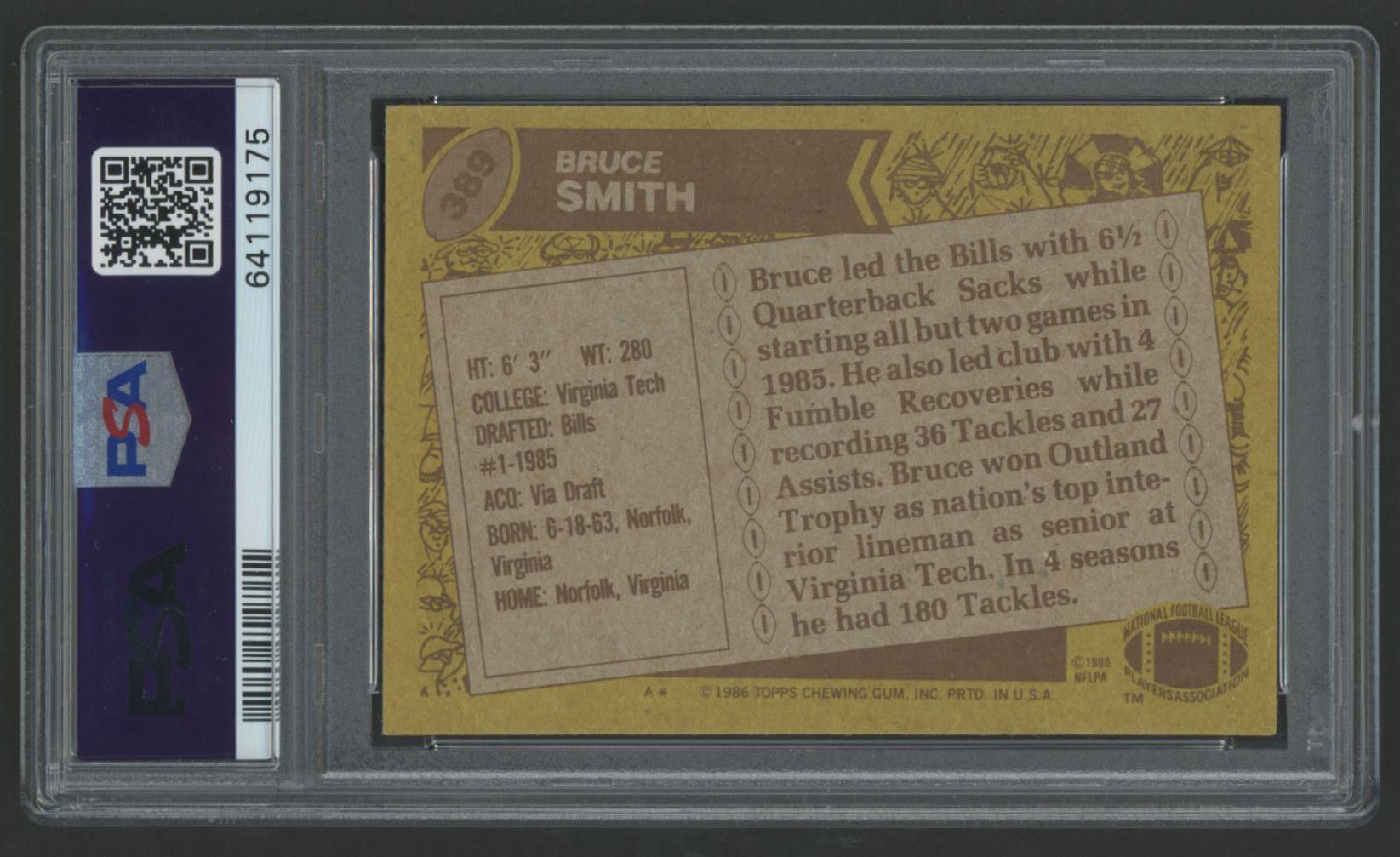 Bruce Smith Signed 1986 Topps #389 RC (PSA) at PristineAuction.com Bruce Smith Signed 1986 Topps #389 RC (PSA) at PristineAuction.com