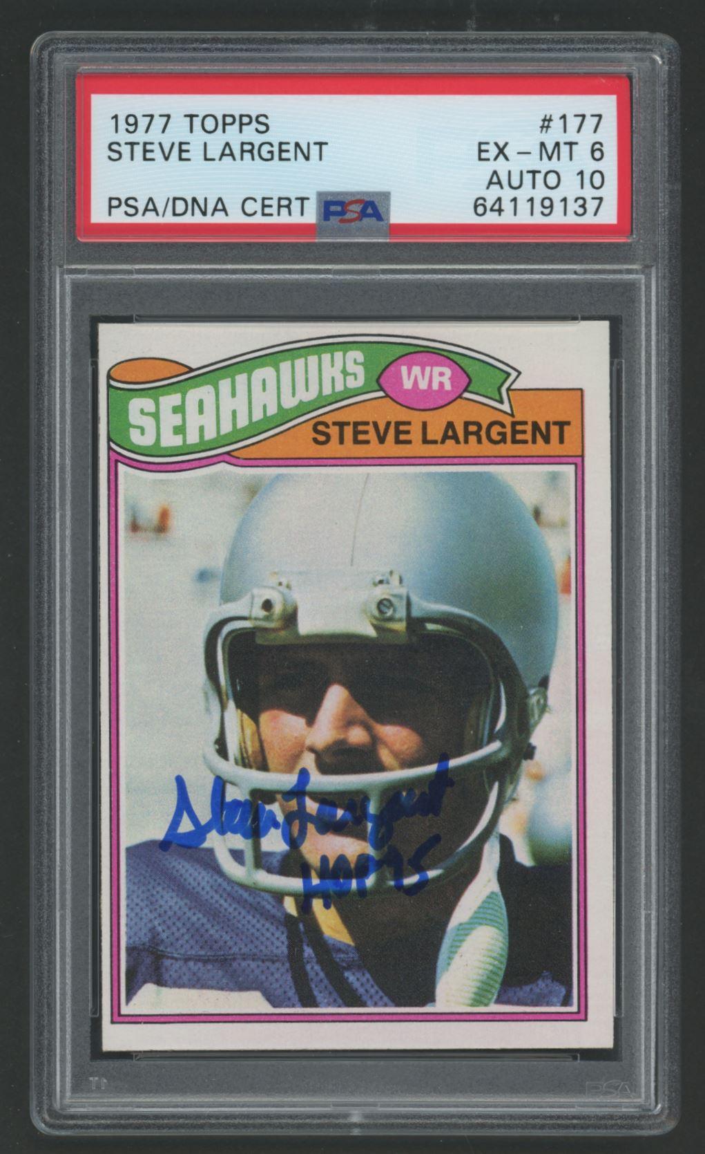 Steve Largent Signed 1977 Topps #177 RC Inscribed "HOF 95" (PSA 6 | Autograph Graded 10) at PristineAuction.com Steve Largent Signed 1977 Topps #177 RC Inscribed "HOF 95" (PSA 6 | Autograph Graded 10) at PristineAuction.com